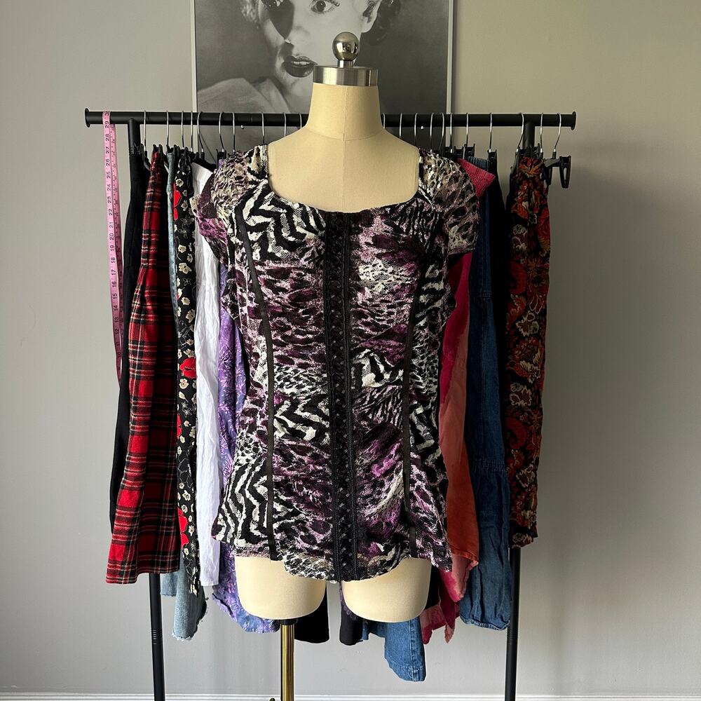 Y2K purple zebra print top